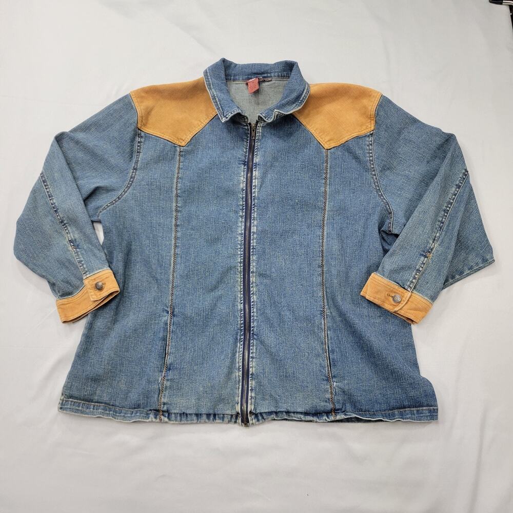 Jukebox Plus Womens 3X Denim Western Jacket Corduroy Trim Contrast Cowgirl Boho